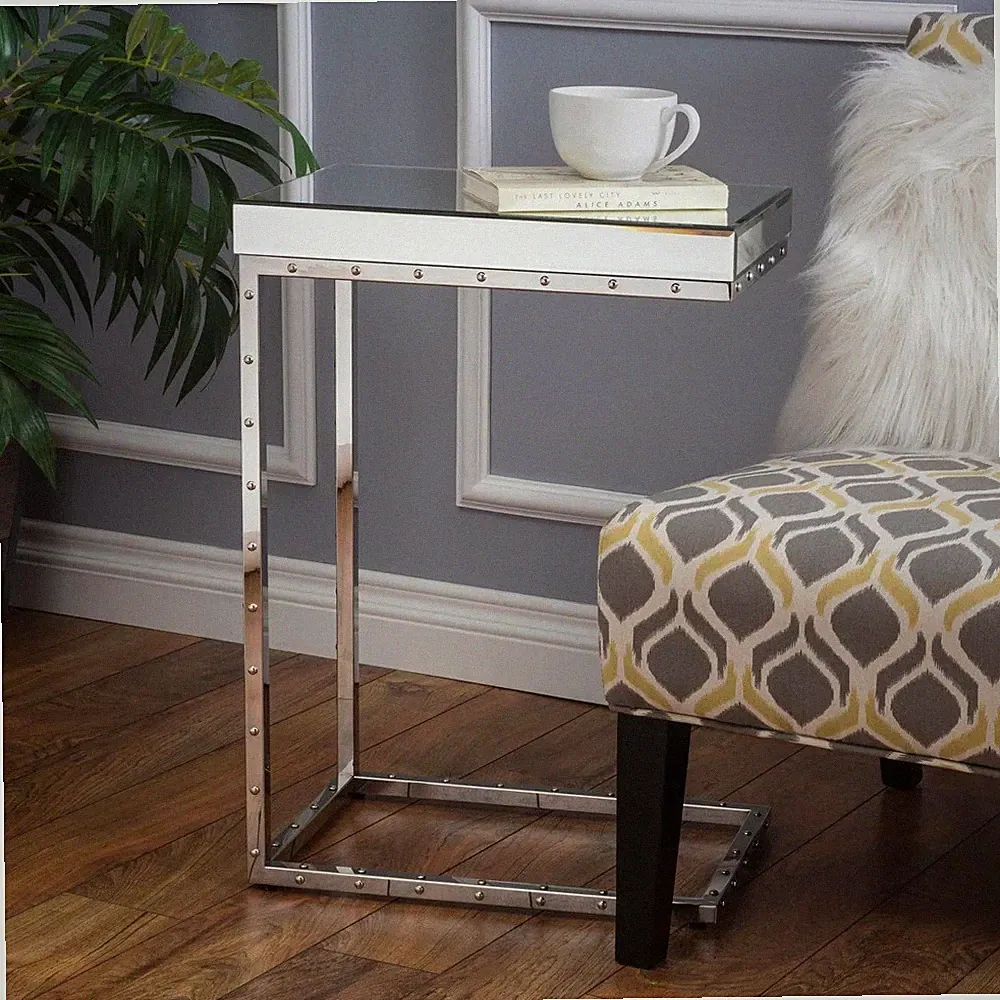 Christopher Knight Home Foothill Studded Mirrored End Side Table Chrome C-table