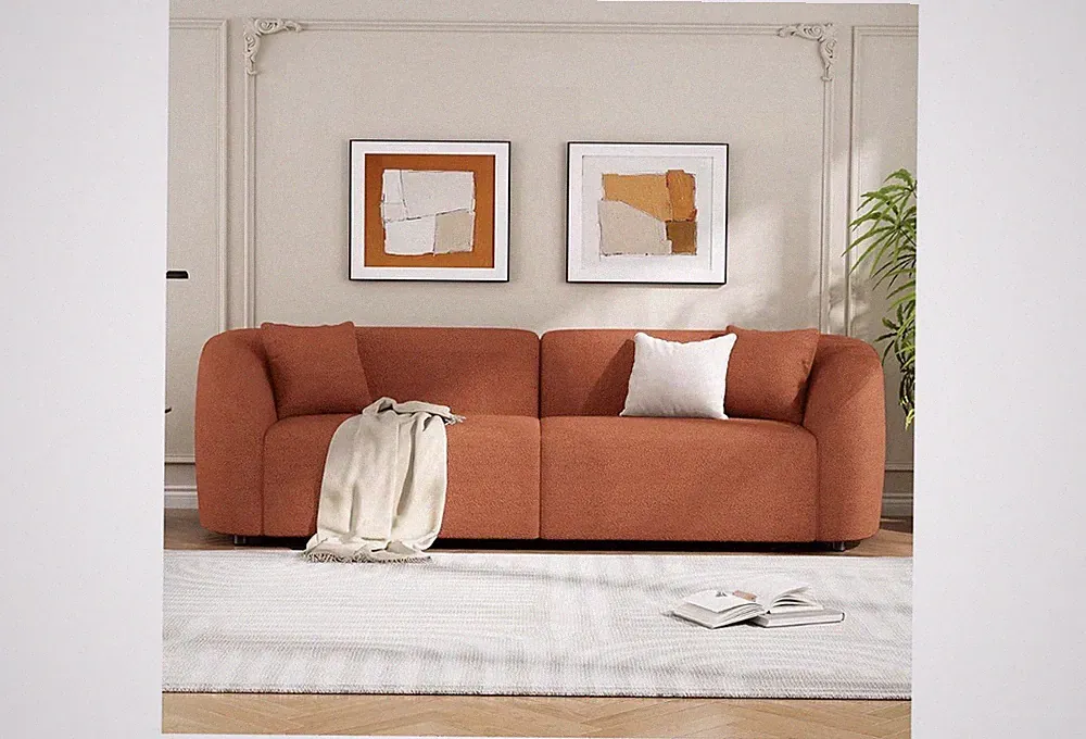 Christopher Knight Home Sabbo 87.5" Curved Oversized 2 Seater Orange Fabric Sofa
