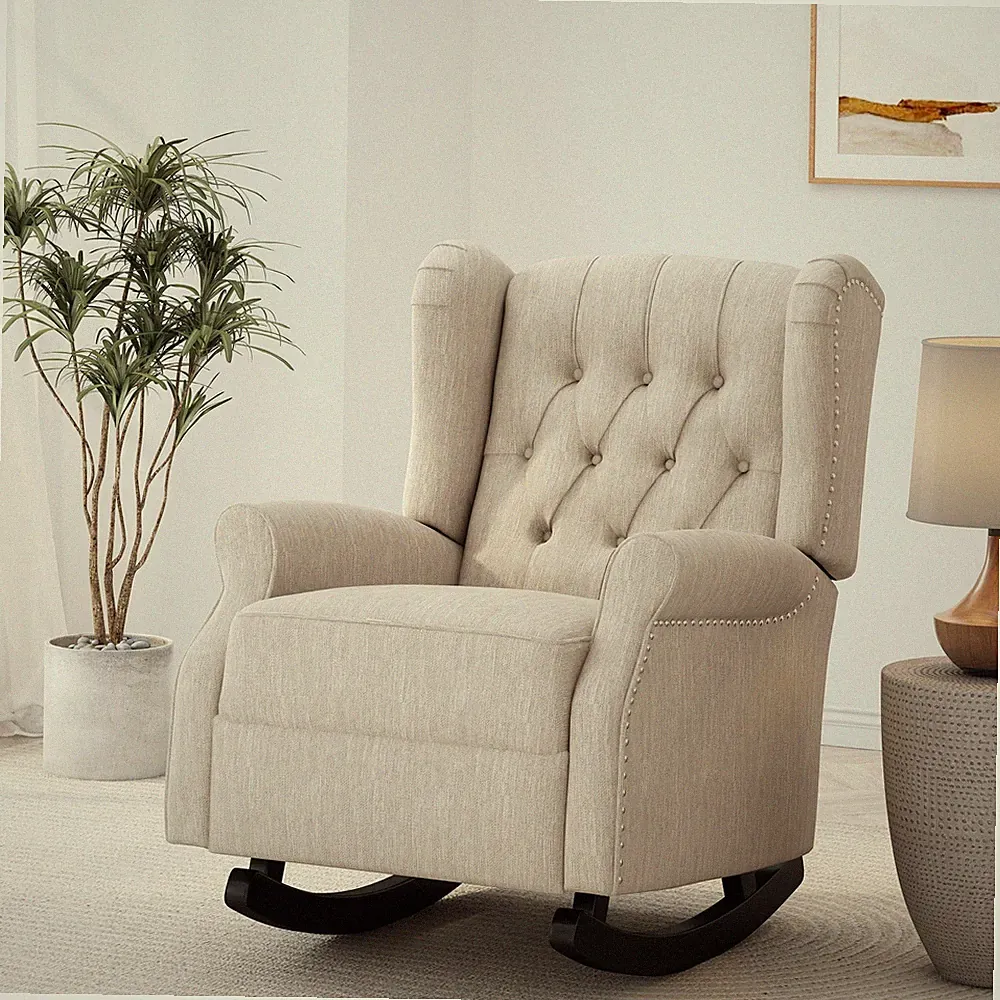 Dobles Fabric Tufted Wingback Rocking Chair by Christopher Knight Home