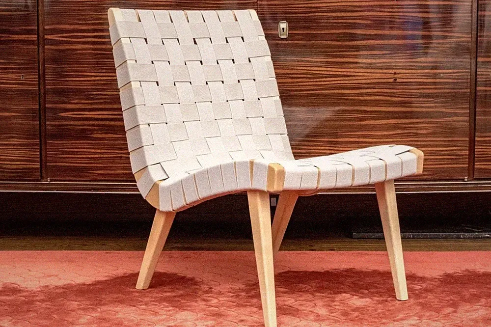 Jens Risom /Knoll Armless Slipper Accent Lounge Chair In Natural White Linen