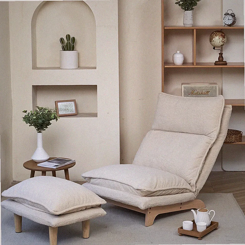 Lazy Sofa Balcony Leisure Chair Single Sofa Foldable Reclining Chair W/ Footrest