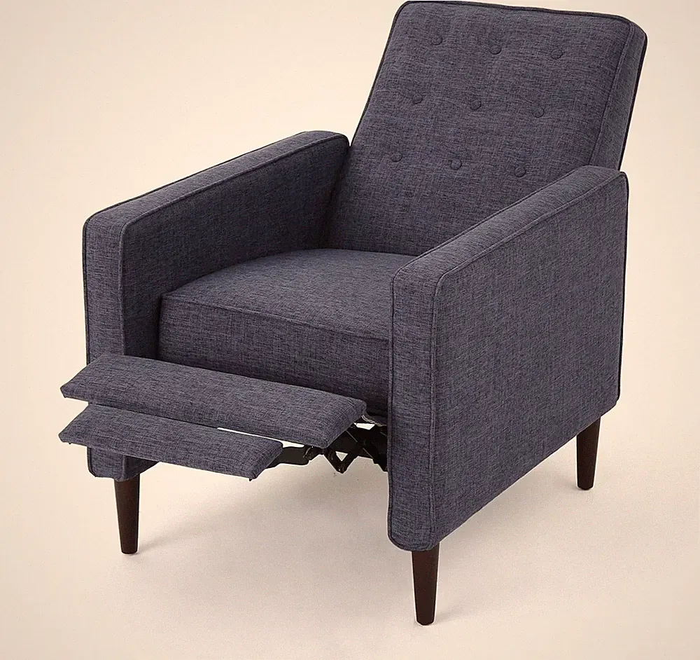 Mervynn Mid-Century Dark Blue Fabric Recliner by Christopher Knight Home