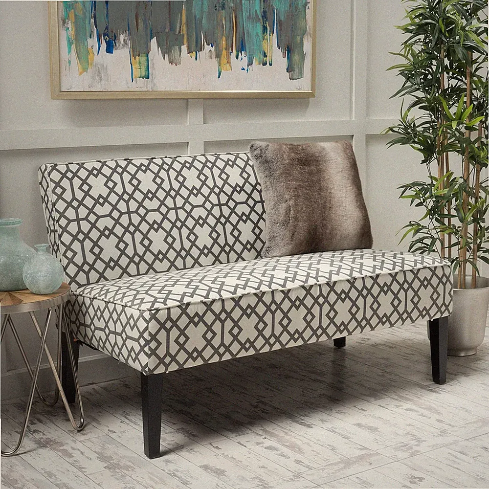 Modern Gray Geometric Loveseat with Black Legs by Christopher Knight