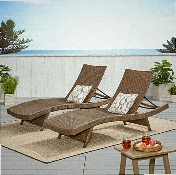 Patio Wicker Chair Lounge Outdoor Rattan Chaise Brown Set Pool Recliner Side Sun